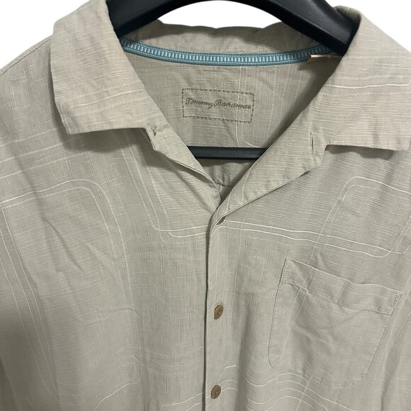 Tommy Bahama Adult Large Tan Button Up 100% Silk Shirt - Picture 4 of 7